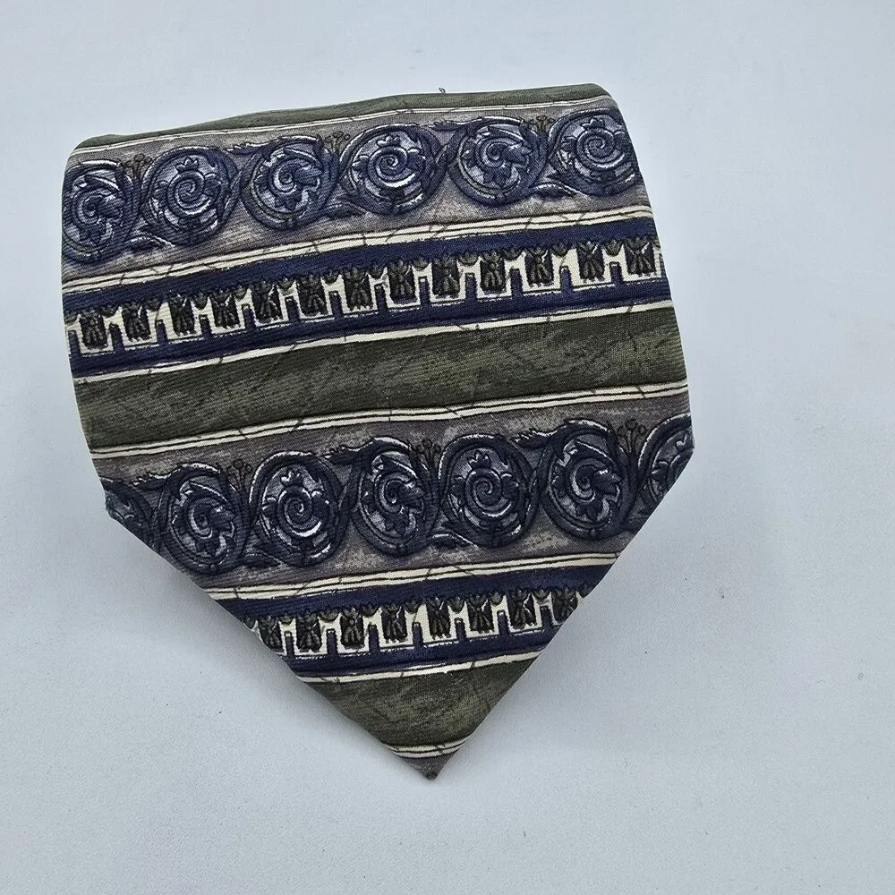 Necktie Mens Vintage Bill Blass Black Label 100% Silk, Tan Blue, Size 57 By 4
